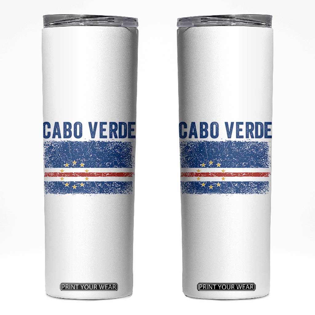 Cabo Verde Distressed Flag National Pride Skinny Tumbler Cape Verde Heritage Pride Retro Grunge Graphic TS02 White Print Your Wear