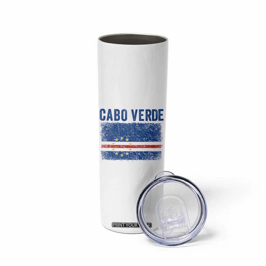 Cabo Verde Distressed Flag National Pride Skinny Tumbler Cape Verde Heritage Pride Retro Grunge Graphic TS02 Print Your Wear