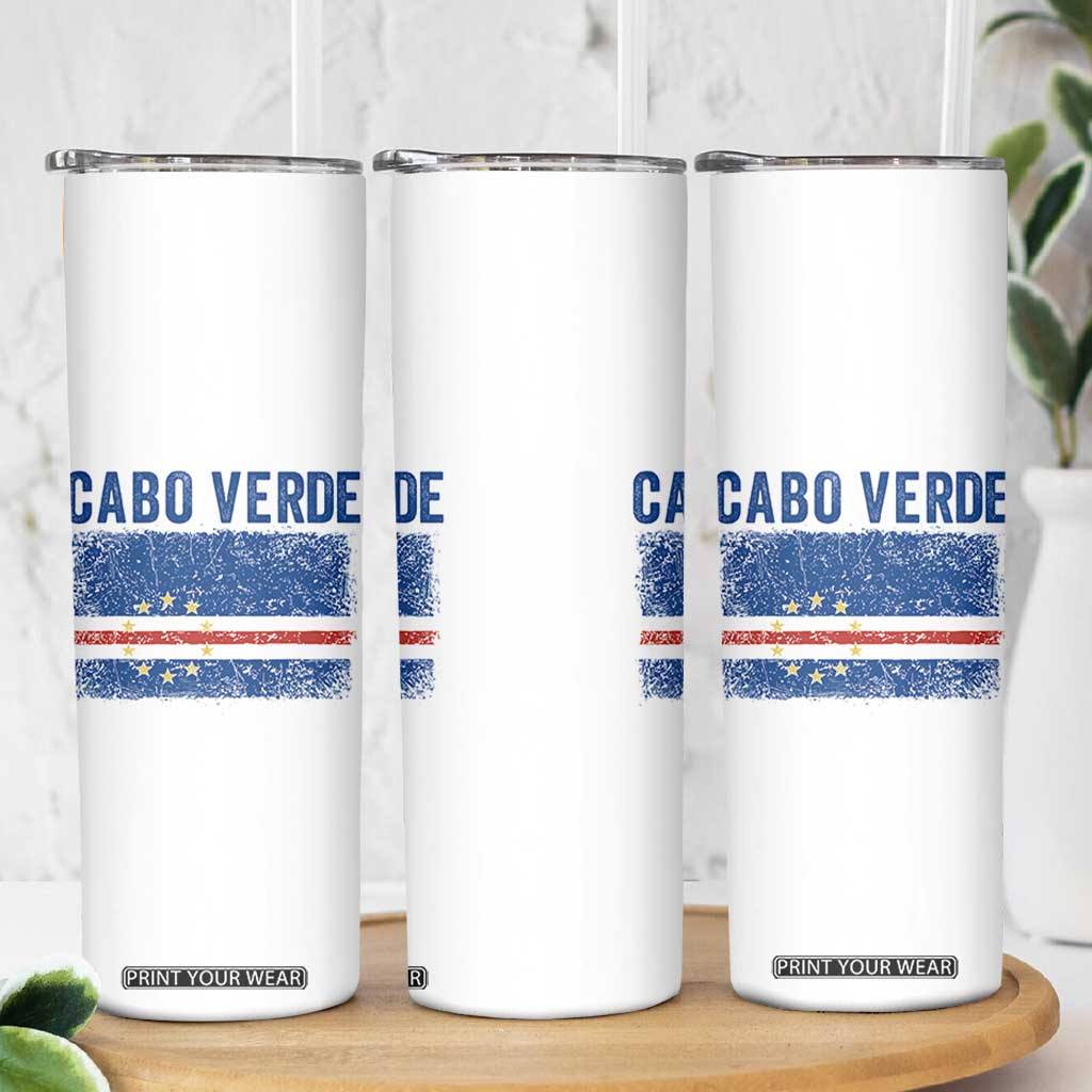 Cabo Verde Distressed Flag National Pride Skinny Tumbler Cape Verde Heritage Pride Retro Grunge Graphic TS02 Print Your Wear
