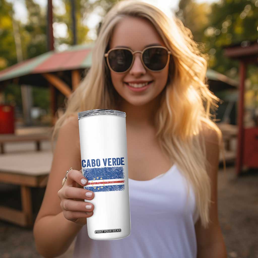 Cabo Verde Distressed Flag National Pride Skinny Tumbler Cape Verde Heritage Pride Retro Grunge Graphic TS02 Print Your Wear