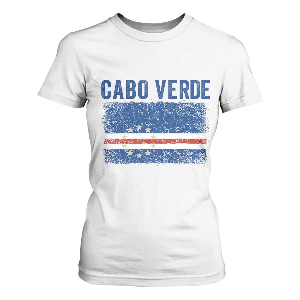 Cabo Verde Distressed Flag National Pride T Shirt For Women Cape Verde Heritage Pride Retro Grunge Graphic TS02 White Print Your Wear