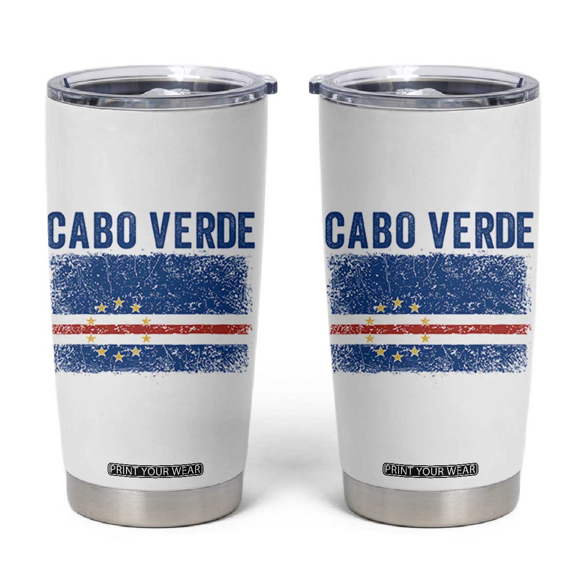 Cabo Verde Distressed Flag National Pride Tumbler Cup Cape Verde Heritage Pride Retro Grunge Graphic TS02 White Print Your Wear