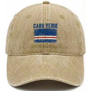 Cabo Verde Distressed Flag National Pride Washed Cotton Baseball Cap Cape Verde Heritage Pride Retro Grunge Graphic