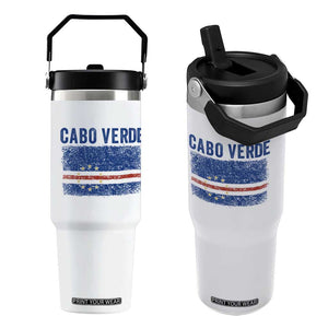 Cabo Verde Distressed Flag National Pride Flip Straw Tumbler Cape Verde Heritage Pride Retro Grunge Graphic TS02 One Size: 30 oz White Print Your Wear