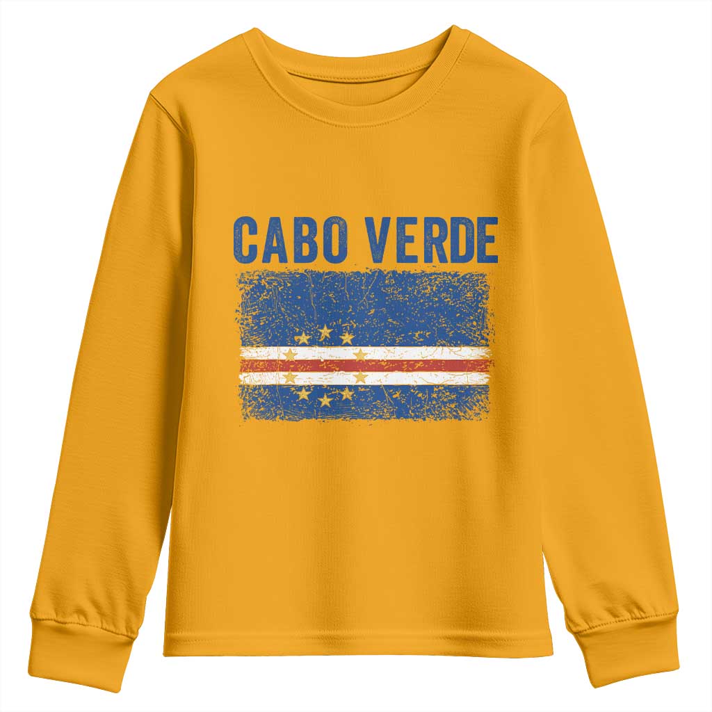 Cabo Verde Distressed Flag National Pride Youth Sweatshirt Cape Verde Heritage Pride Retro Grunge Graphic