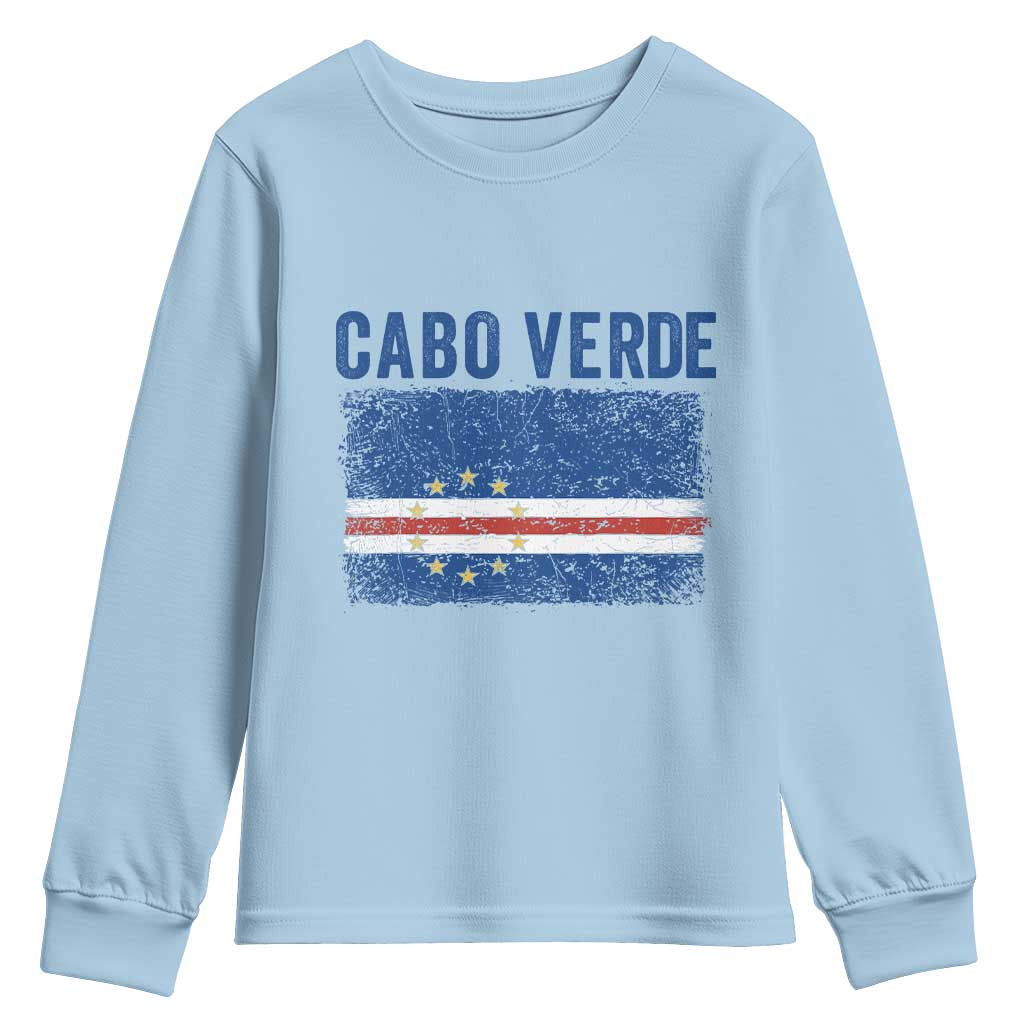 Cabo Verde Distressed Flag National Pride Youth Sweatshirt Cape Verde Heritage Pride Retro Grunge Graphic