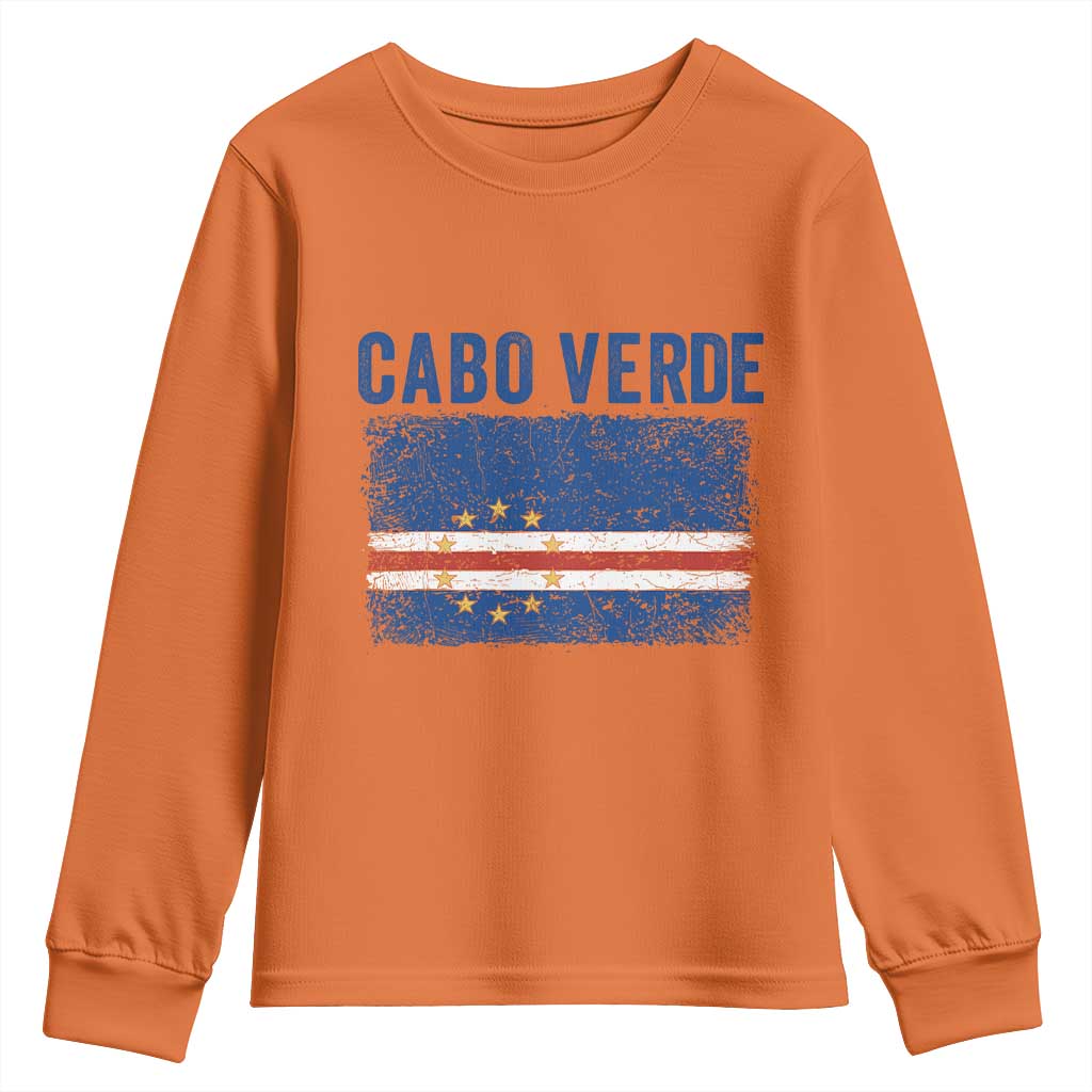 Cabo Verde Distressed Flag National Pride Youth Sweatshirt Cape Verde Heritage Pride Retro Grunge Graphic