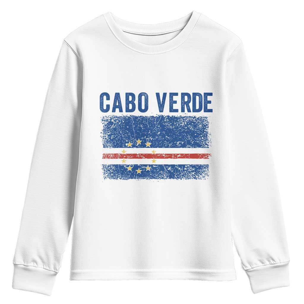 Cabo Verde Distressed Flag National Pride Youth Sweatshirt Cape Verde Heritage Pride Retro Grunge Graphic TS02 White Print Your Wear