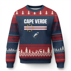 Cape Verde Flag Blue Shark Heritage Ugly Christmas Sweater Cabo Verde Verdean Pride Soccer Football Fans