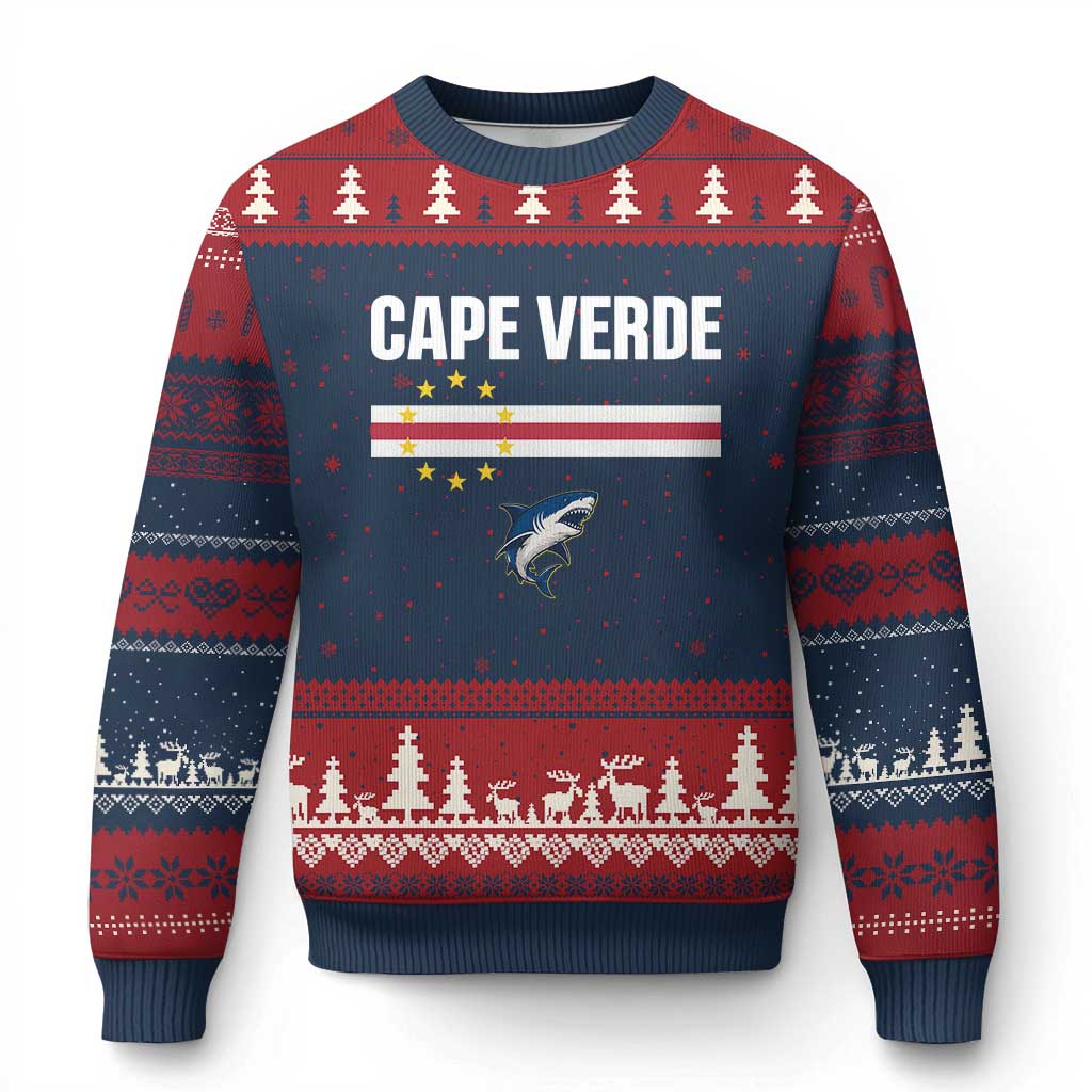 Cape Verde Flag Blue Shark Heritage Ugly Christmas Sweater Cabo Verde Verdean Pride Soccer Football Fans TS02 Navy Red Print Your Wear