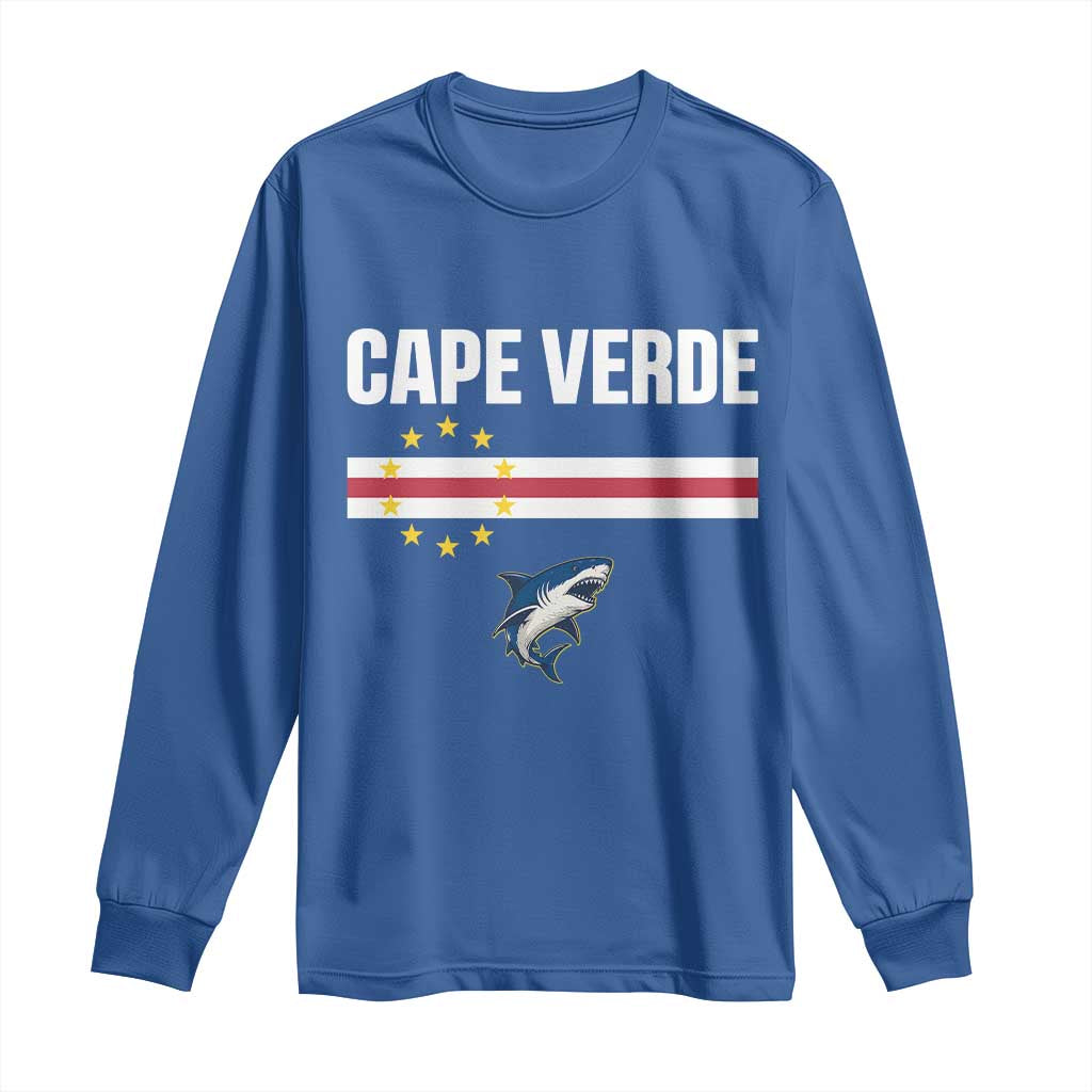 Cape Verde Flag Blue Shark Heritage Long Sleeve Shirt Cabo Verde Verdean Pride Soccer Football Fans TS02 Royal Blue Print Your Wear