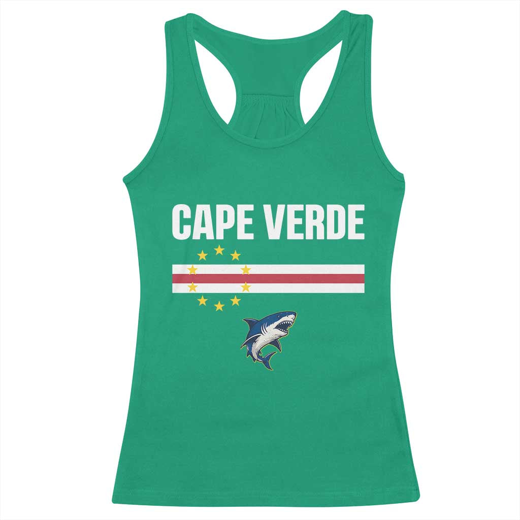 Cape Verde Flag Blue Shark Heritage Racerback Tank Top Cabo Verde Verdean Pride Soccer Football Fans