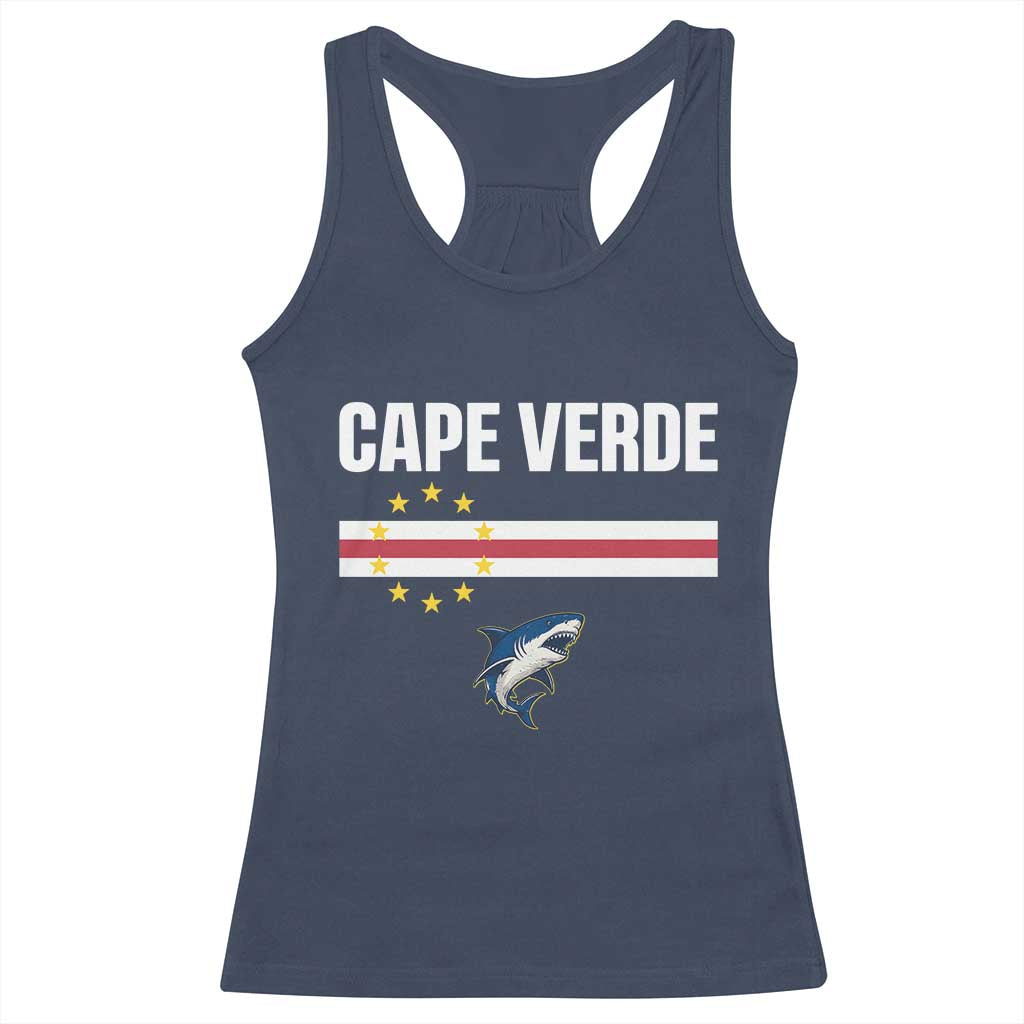 Cape Verde Flag Blue Shark Heritage Racerback Tank Top Cabo Verde Verdean Pride Soccer Football Fans
