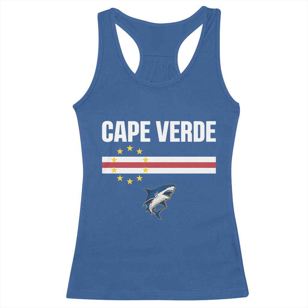 Cape Verde Flag Blue Shark Heritage Racerback Tank Top Cabo Verde Verdean Pride Soccer Football Fans TS02 Royal Blue Print Your Wear