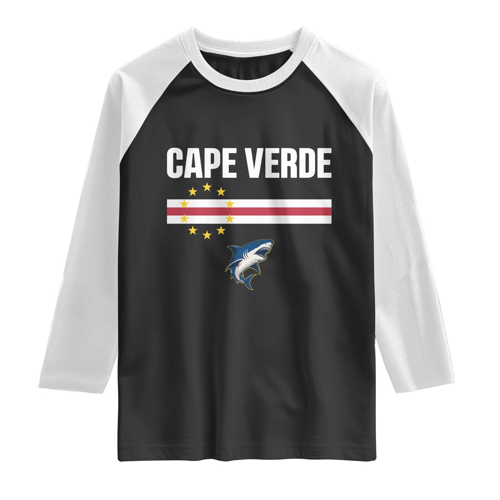 Cape Verde Flag Blue Shark Heritage Raglan Shirt Cabo Verde Verdean Pride Soccer Football Fans TS02 Black White Print Your Wear