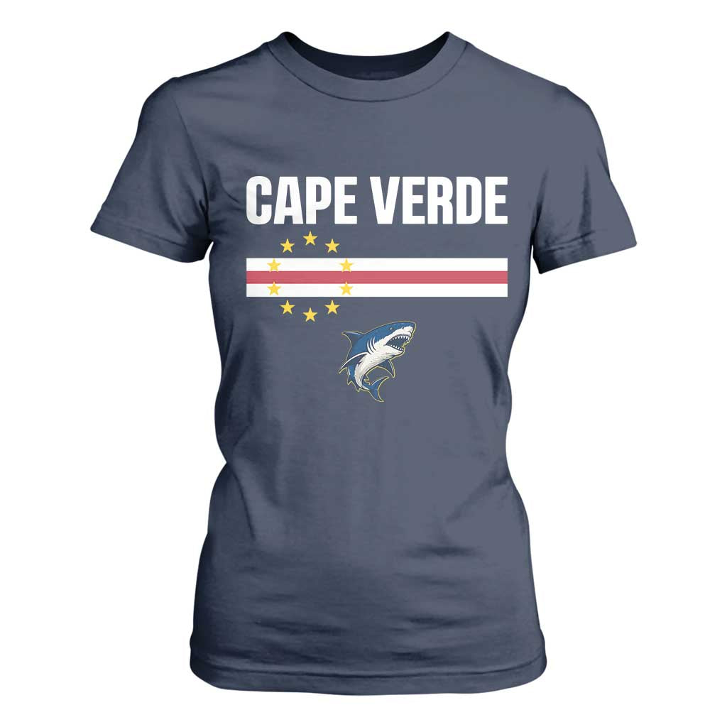 Cape Verde Flag Blue Shark Heritage T Shirt For Women Cabo Verde Verdean Pride Soccer Football Fans