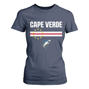 Cape Verde Flag Blue Shark Heritage T Shirt For Women Cabo Verde Verdean Pride Soccer Football Fans