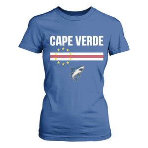 Cape Verde Flag Blue Shark Heritage T Shirt For Women Cabo Verde Verdean Pride Soccer Football Fans