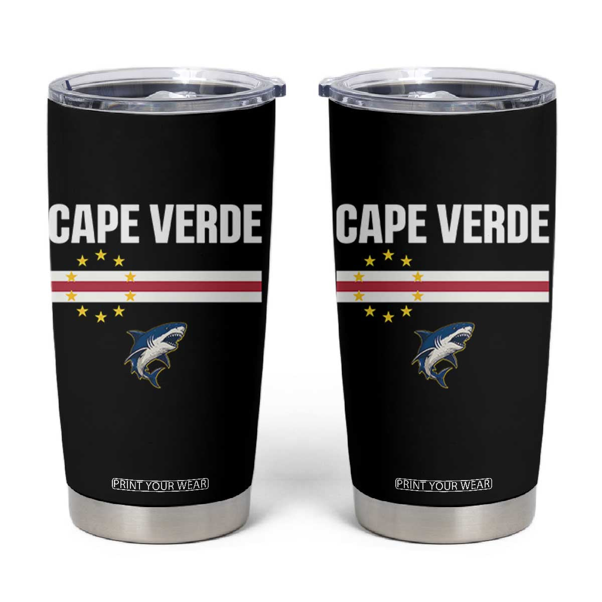 Cape Verde Flag Blue Shark Heritage Tumbler Cup Cabo Verde Verdean Pride Soccer Football Fans TS02 Black Print Your Wear