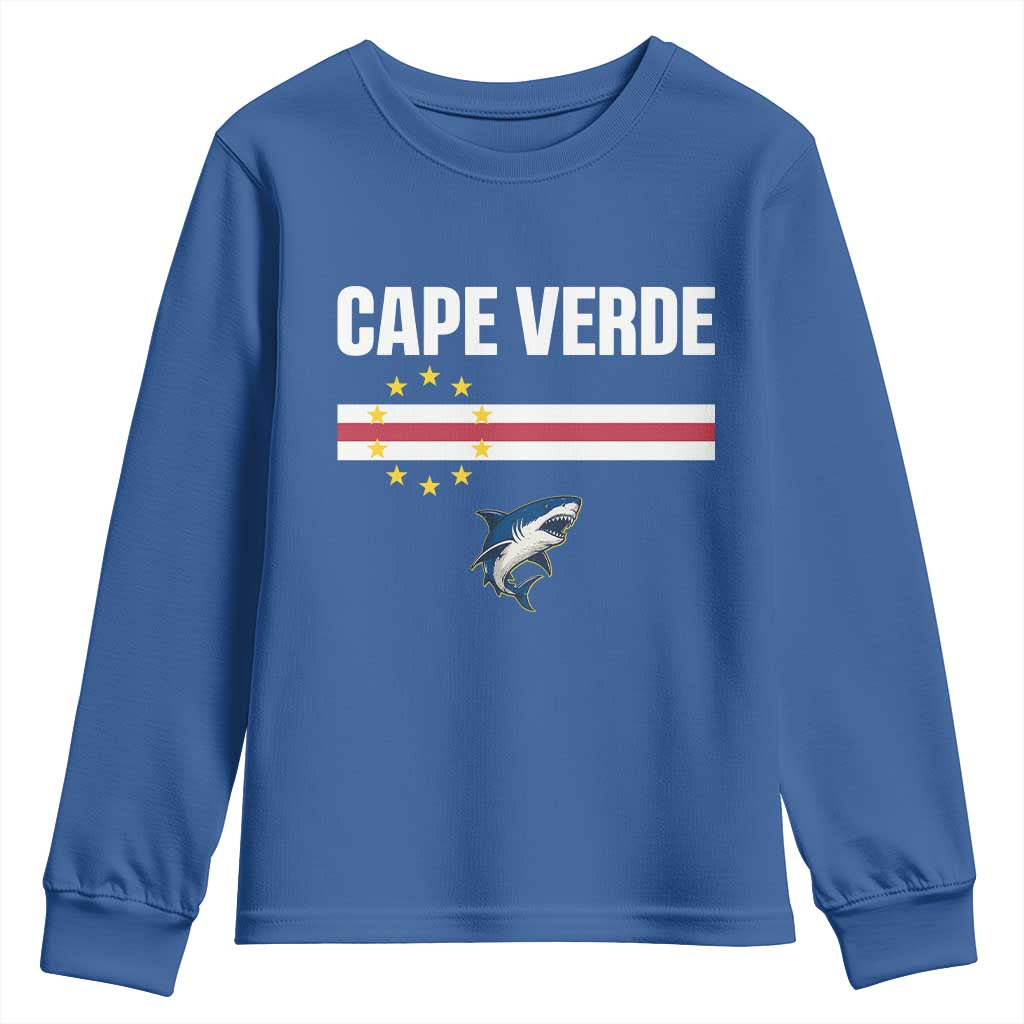 Cape Verde Flag Blue Shark Heritage Youth Sweatshirt Cabo Verde Verdean Pride Soccer Football Fans TS02 Royal Blue Print Your Wear