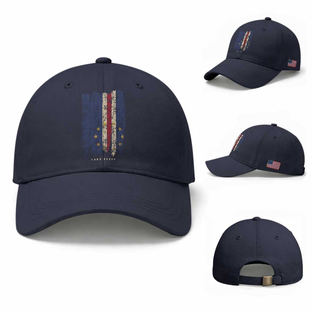 Cape Verde Vertical Brush Stroke Flag Graphic Baseball Cap Cabo Verde National Pride Artistic Gift