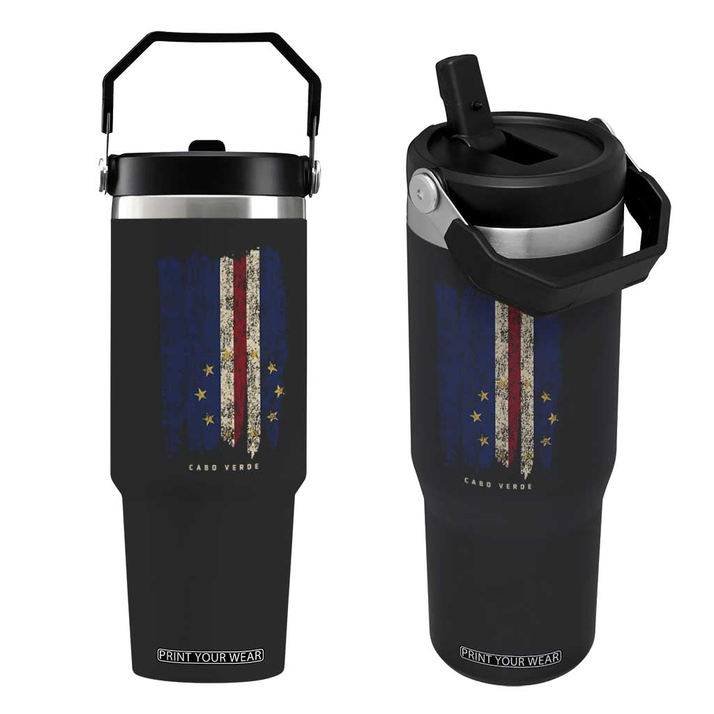 Cape Verde Vertical Brush Stroke Flag Graphic Flip Straw Tumbler Cabo Verde National Pride Artistic Gift TS02 One Size: 30 oz Black Print Your Wear