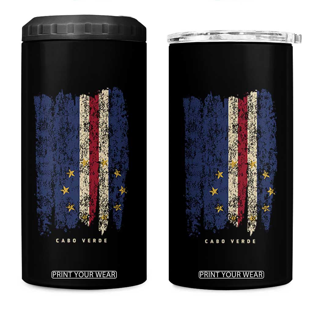 Cape Verde Vertical Brush Stroke Flag Graphic 4 in 1 Can Cooler Tumbler Cabo Verde National Pride Artistic Gift TS02 One Size: 16 oz Black Print Your Wear