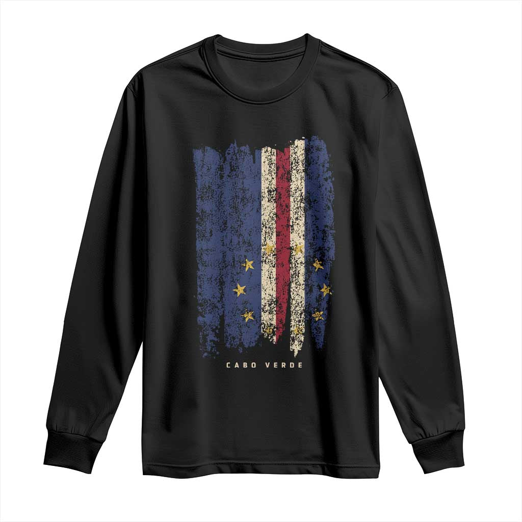 Cape Verde Vertical Brush Stroke Flag Graphic Long Sleeve Shirt Cabo Verde National Pride Artistic Gift TS02 Black Print Your Wear