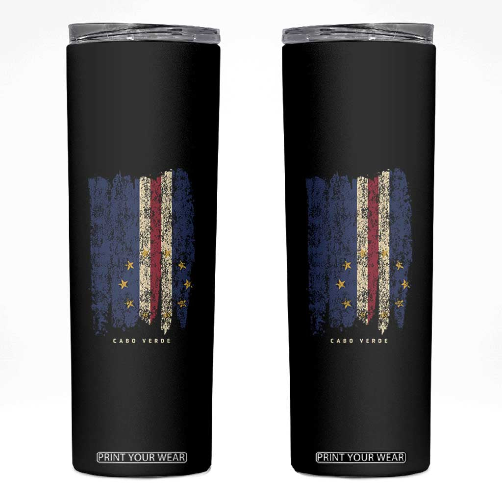 Cape Verde Vertical Brush Stroke Flag Graphic Skinny Tumbler Cabo Verde National Pride Artistic Gift TS02 Black Print Your Wear