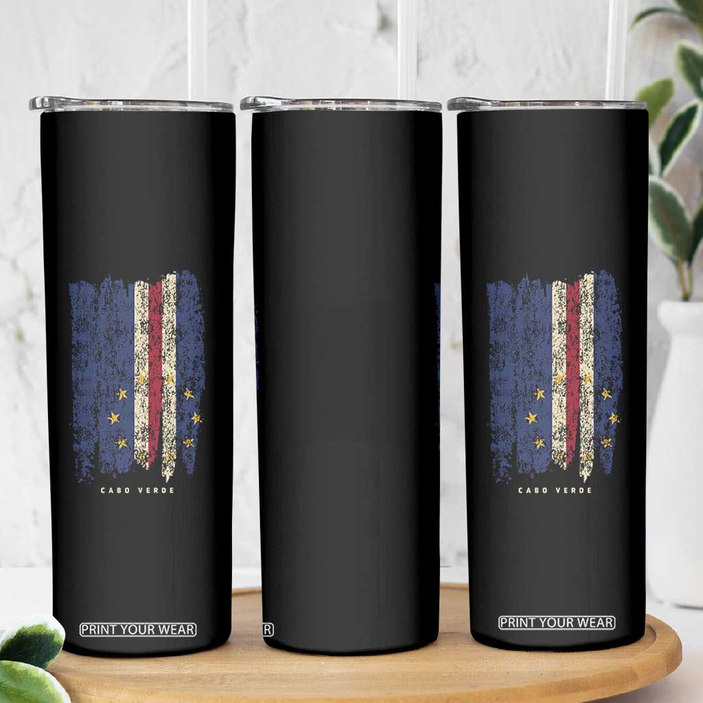 Cape Verde Vertical Brush Stroke Flag Graphic Skinny Tumbler Cabo Verde National Pride Artistic Gift TS02 Print Your Wear