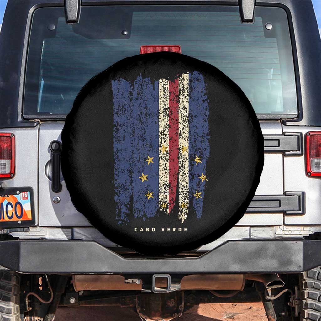 Cape Verde Vertical Brush Stroke Flag Graphic Spare Tire Cover Cabo Verde National Pride Artistic Gift TS02 No hole Black Print Your Wear