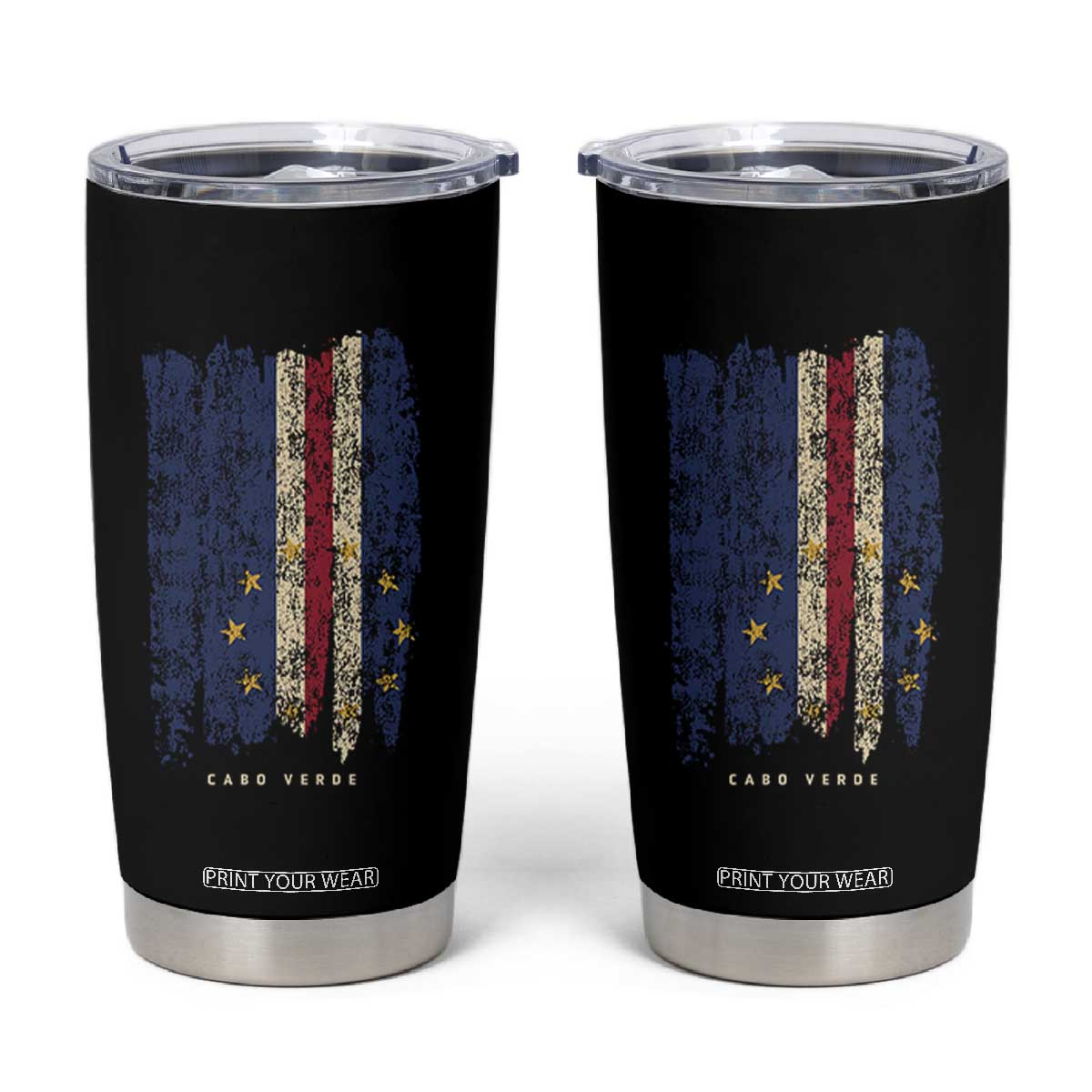 Cape Verde Vertical Brush Stroke Flag Graphic Tumbler Cup Cabo Verde National Pride Artistic Gift TS02 Black Print Your Wear