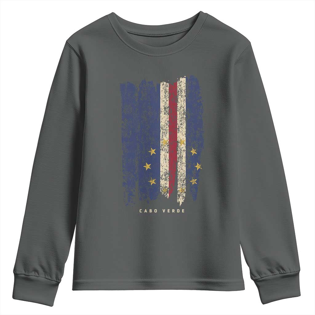 Cape Verde Vertical Brush Stroke Flag Graphic Youth Sweatshirt Cabo Verde National Pride Artistic Gift