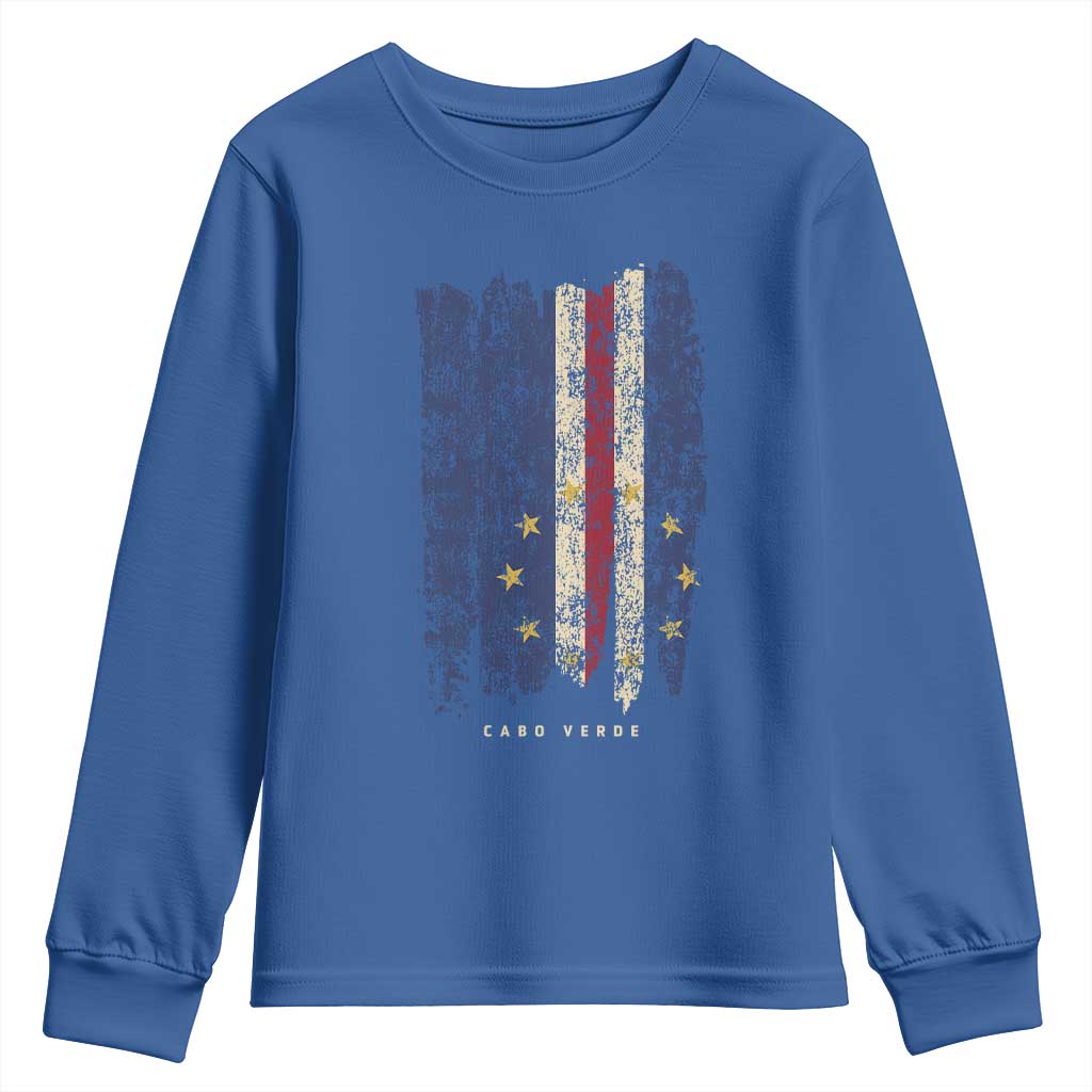 Cape Verde Vertical Brush Stroke Flag Graphic Youth Sweatshirt Cabo Verde National Pride Artistic Gift