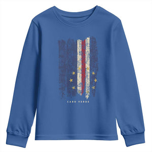 Cape Verde Vertical Brush Stroke Flag Graphic Youth Sweatshirt Cabo Verde National Pride Artistic Gift