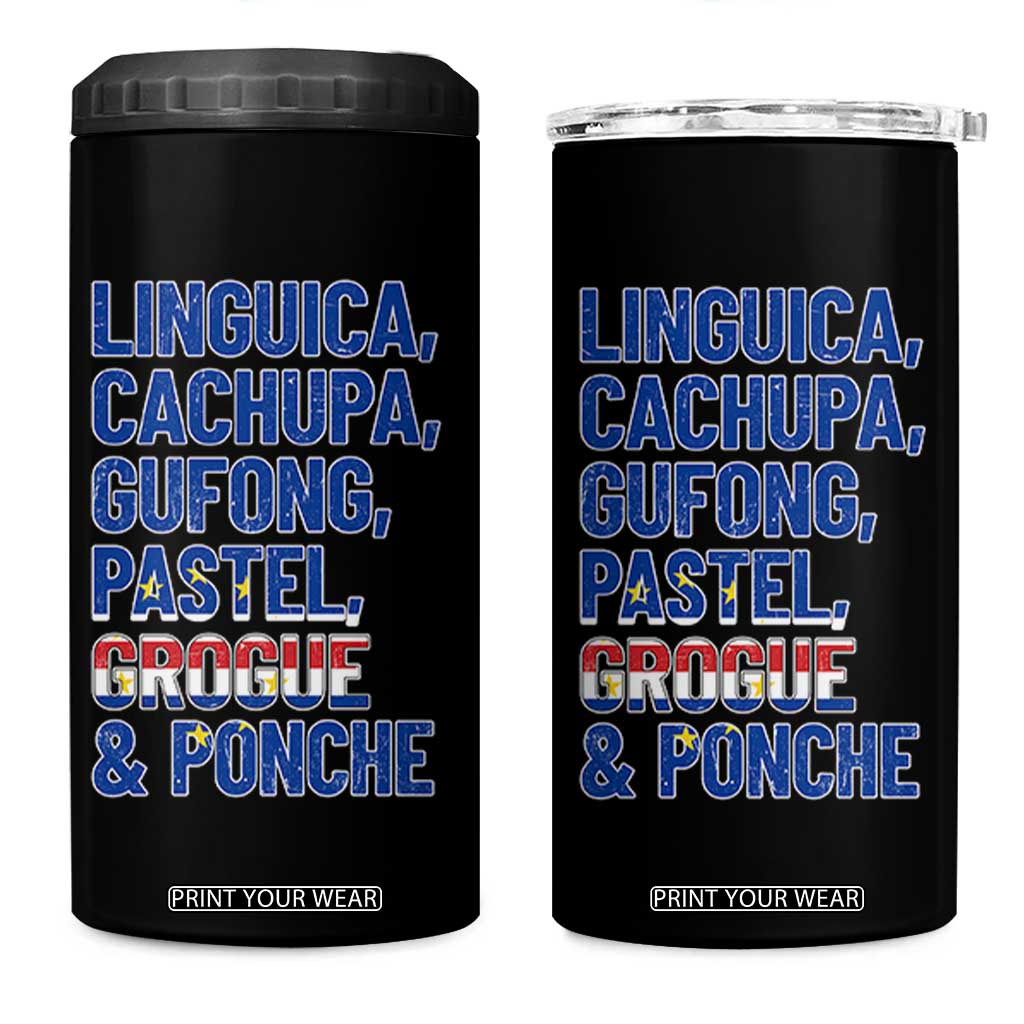 Cape Verde Traditional Food & Drinks List 4 in 1 Can Cooler Tumbler Cabo Verdean Cachupa Grogue Heritage Gift TS02 One Size: 16 oz Black Print Your Wear