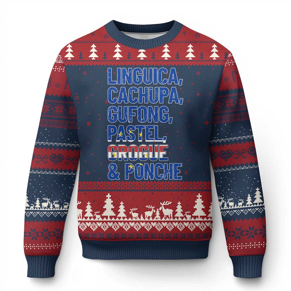 Cape Verde Traditional Food & Drinks List Ugly Christmas Sweater Cabo Verdean Cachupa Grogue Heritage Gift TS02 Navy Red Print Your Wear