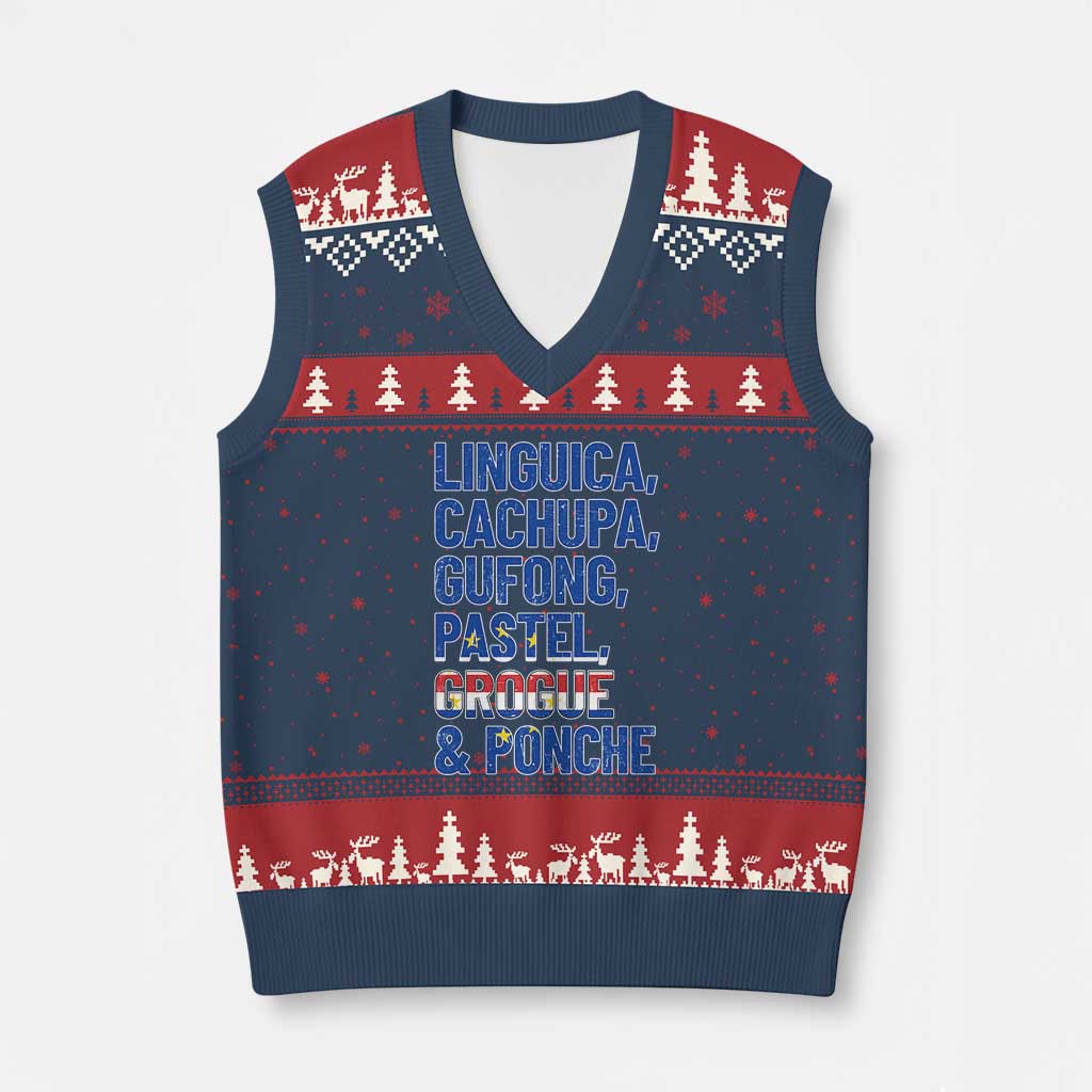 Cape Verde Traditional Food & Drinks List V-Neck Knit Sweater Vest Cabo Verdean Cachupa Grogue Heritage Gift