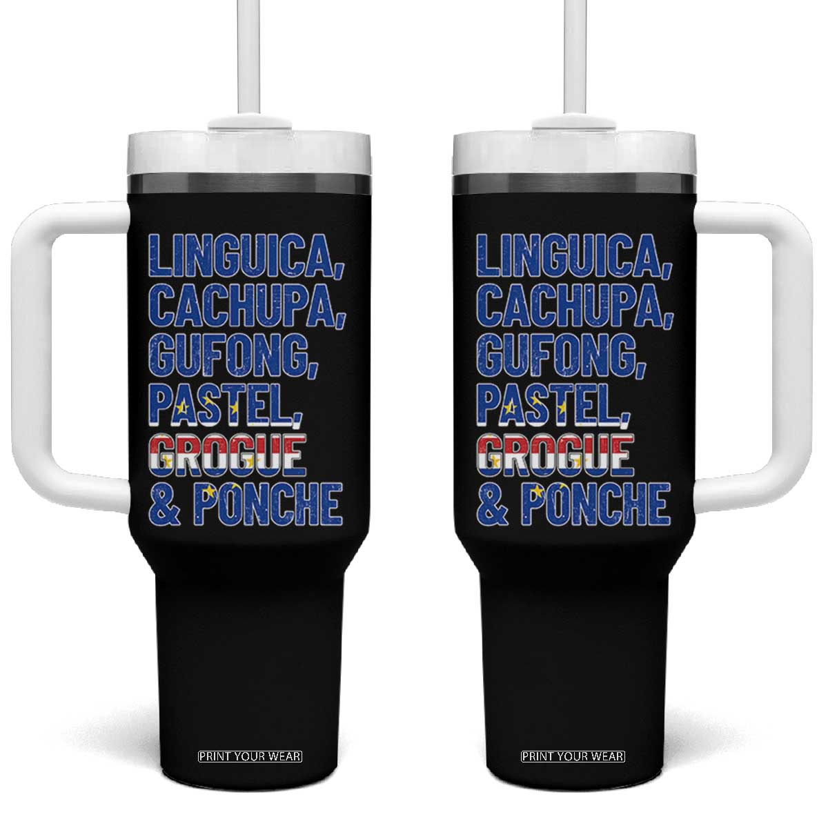 Cape Verde Traditional Food & Drinks List Tumbler With Handle Cabo Verdean Cachupa Grogue Heritage Gift TS02 One Size: 40 oz Black Print Your Wear