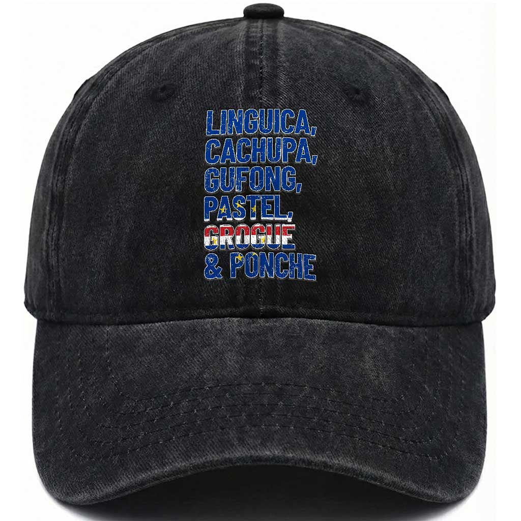 Cape Verde Traditional Food & Drinks List Washed Cotton Baseball Cap Cabo Verdean Cachupa Grogue Heritage Gift TS02 Print Your Wear