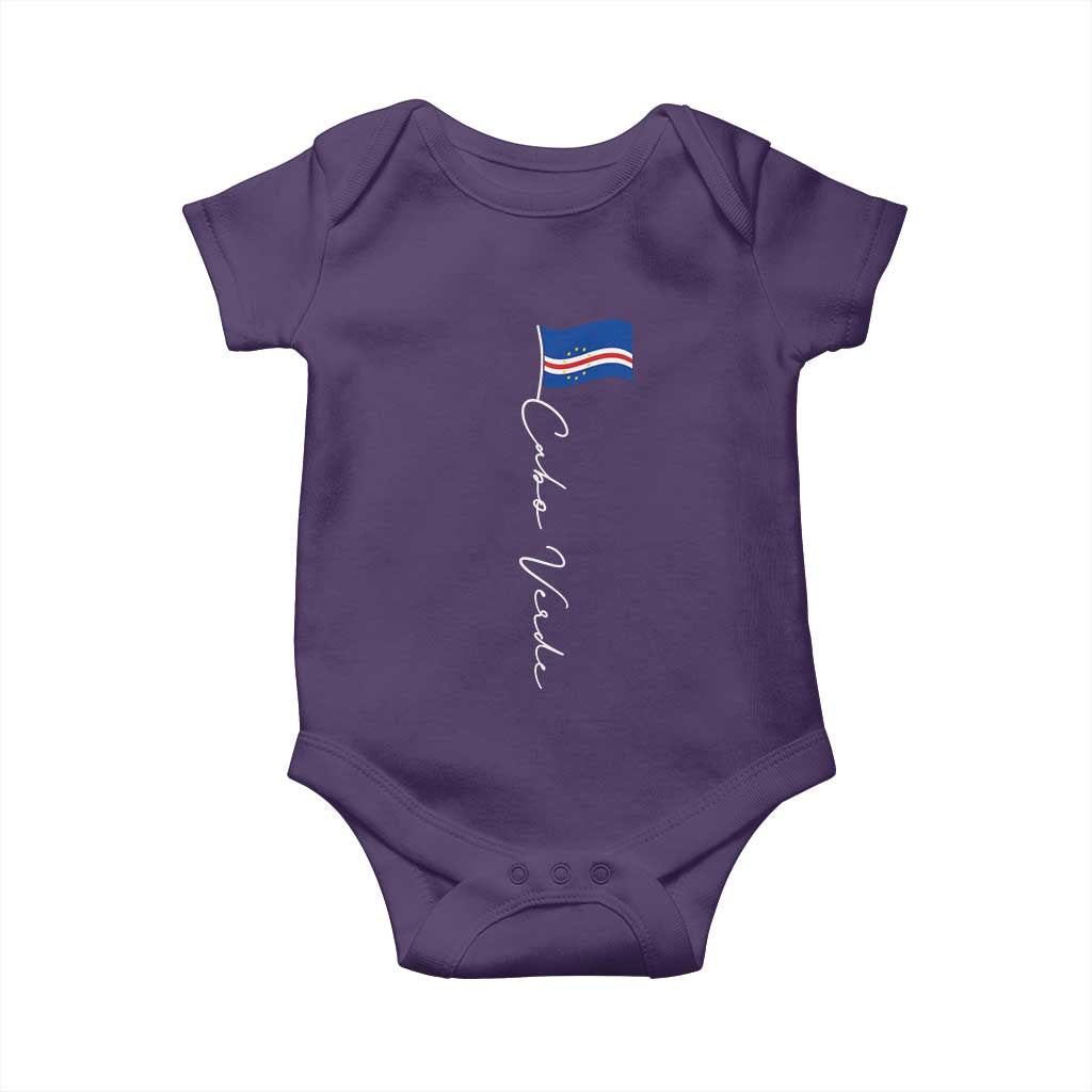 Cabo Verde Elegant Script Flag Graphic Baby Onesie Cape Verde Minimalist Cursive National Pride Gift