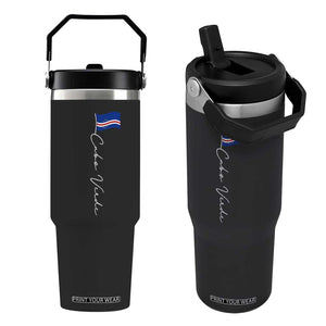 Cabo Verde Elegant Script Flag Graphic Flip Straw Tumbler Cape Verde Minimalist Cursive National Pride Gift TS02 One Size: 30 oz Black Print Your Wear