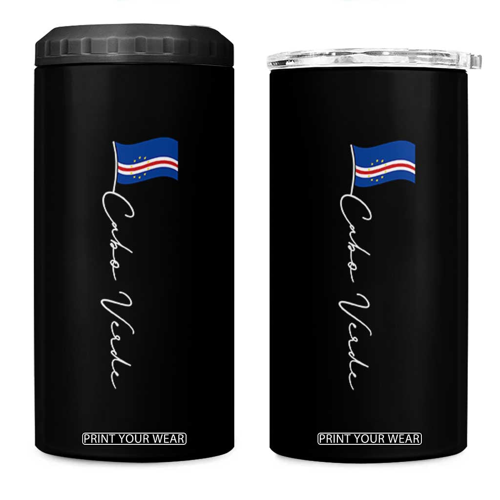 Cabo Verde Elegant Script Flag Graphic 4 in 1 Can Cooler Tumbler Cape Verde Minimalist Cursive National Pride Gift TS02 One Size: 16 oz Black Print Your Wear