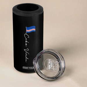 Cabo Verde Elegant Script Flag Graphic 4 in 1 Can Cooler Tumbler Cape Verde Minimalist Cursive National Pride Gift TS02 Print Your Wear