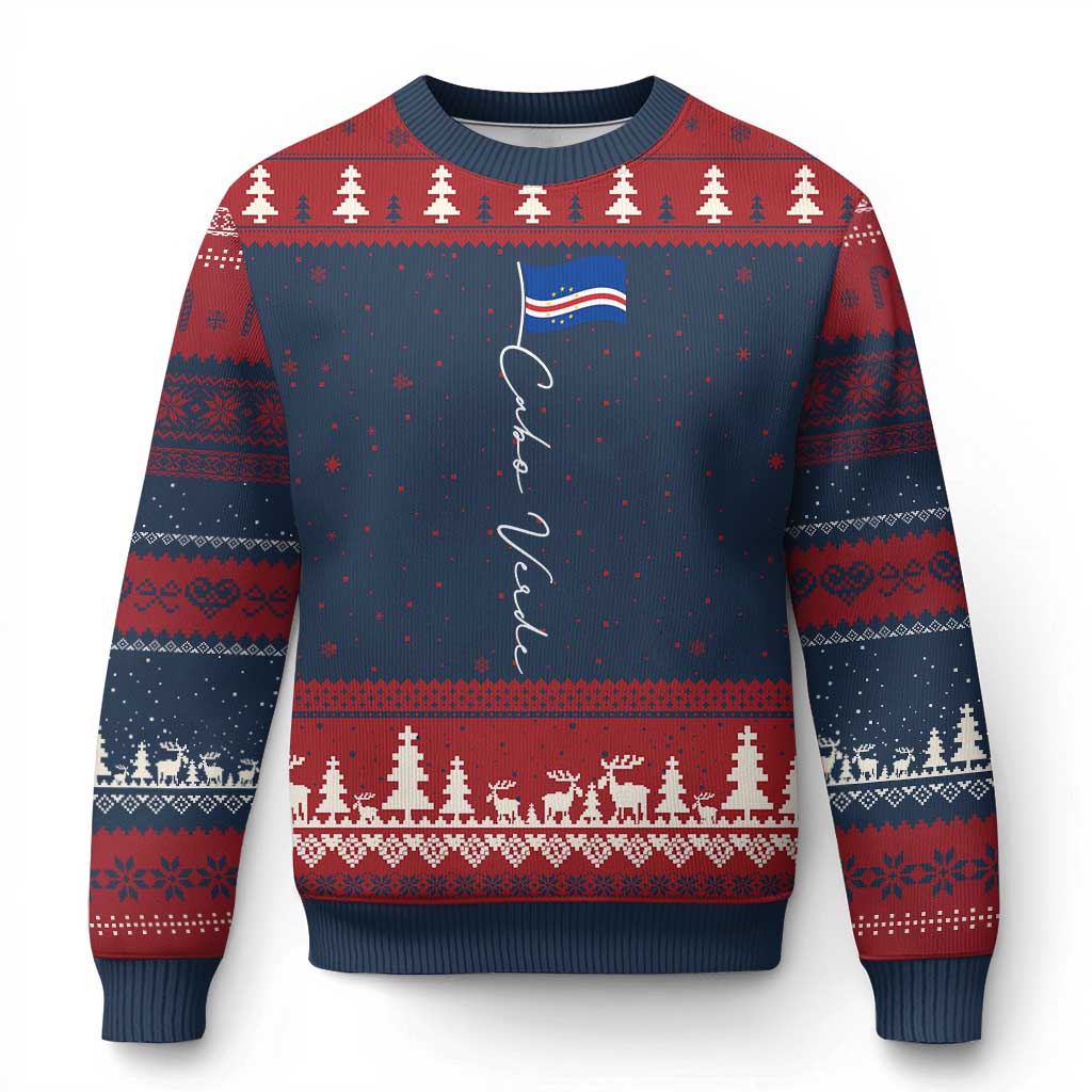 Cabo Verde Elegant Script Flag Graphic Ugly Christmas Sweater Cape Verde Minimalist Cursive National Pride Gift