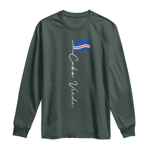Cabo Verde Elegant Script Flag Graphic Long Sleeve Shirt Cape Verde Minimalist Cursive National Pride Gift