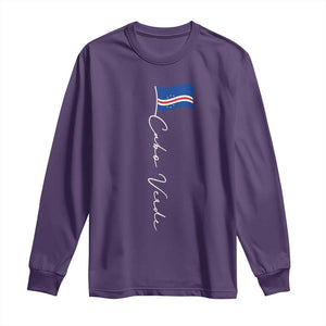 Cabo Verde Elegant Script Flag Graphic Long Sleeve Shirt Cape Verde Minimalist Cursive National Pride Gift
