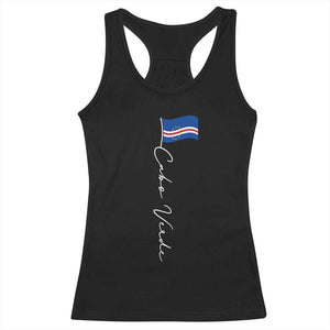 Cabo Verde Elegant Script Flag Graphic Racerback Tank Top Cape Verde Minimalist Cursive National Pride Gift