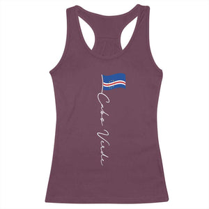 Cabo Verde Elegant Script Flag Graphic Racerback Tank Top Cape Verde Minimalist Cursive National Pride Gift