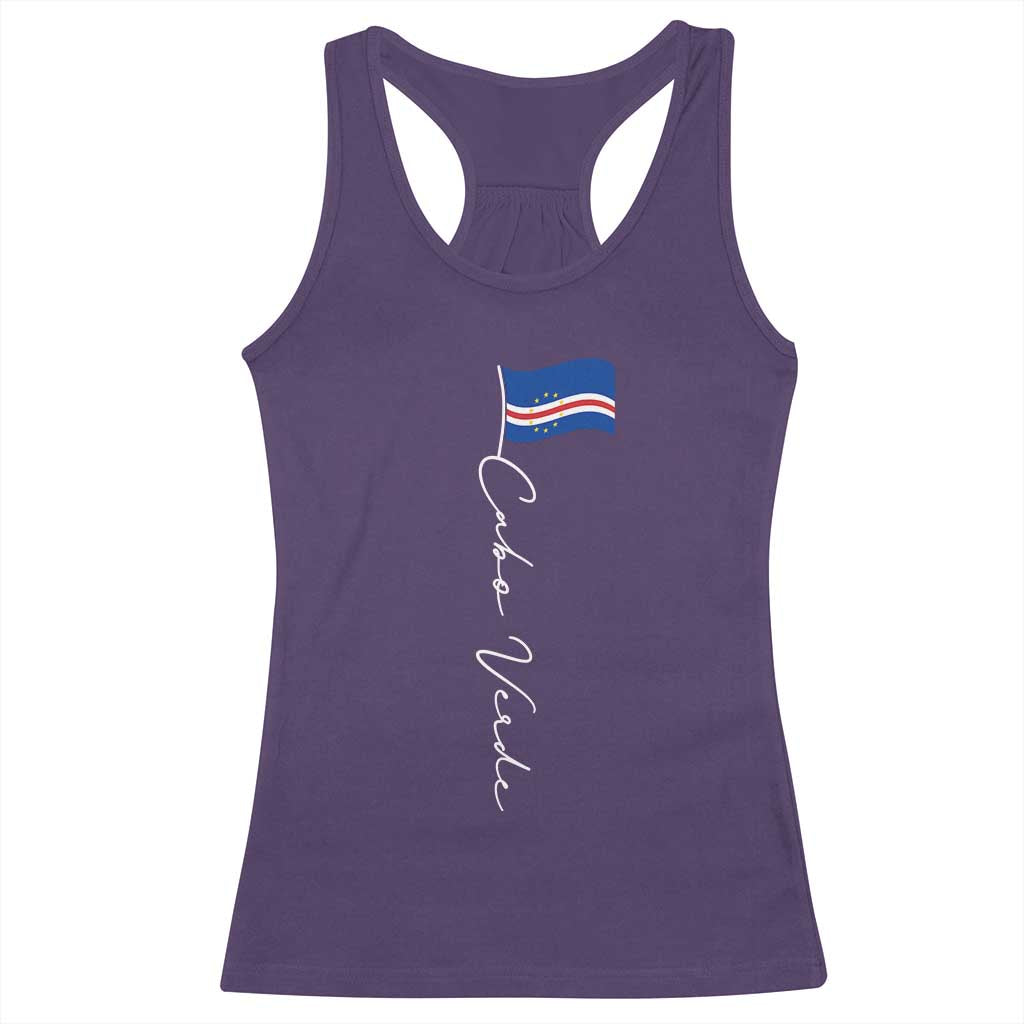 Cabo Verde Elegant Script Flag Graphic Racerback Tank Top Cape Verde Minimalist Cursive National Pride Gift